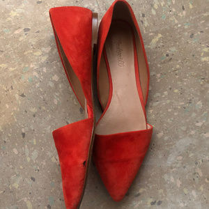 Madewell suede orange/red flats, size 10